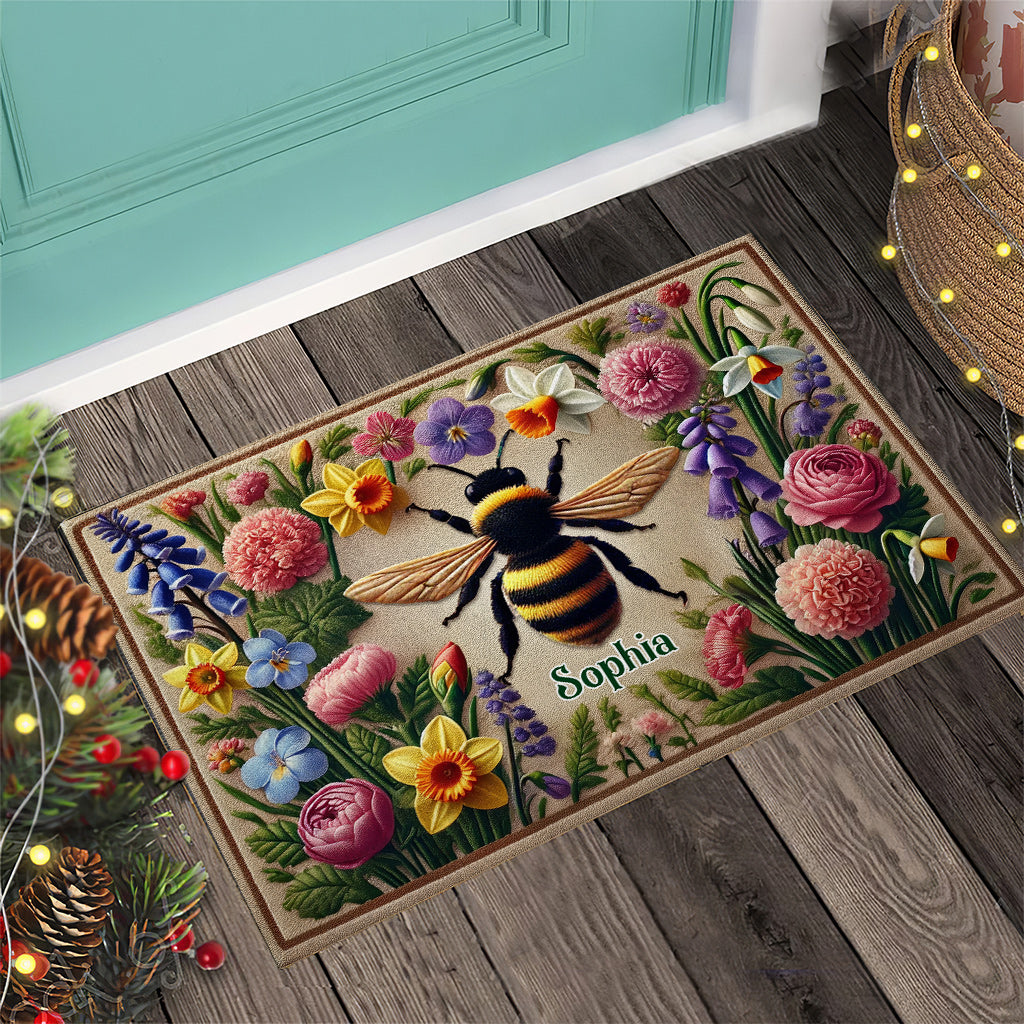 Beautiful Flowers Garden With Bee, Butterfly, Hummingbird & Dragonfly - Personalized Gardening Doormat