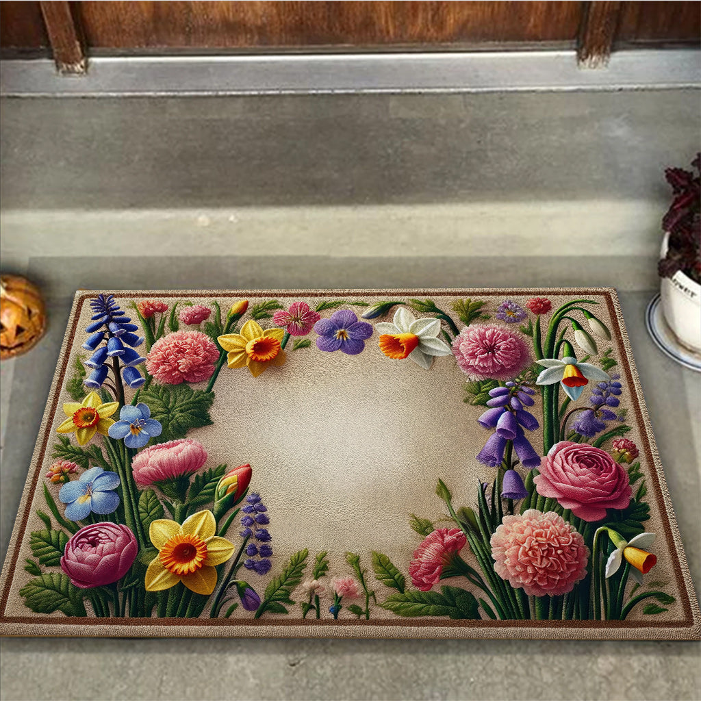 Beautiful Flowers Garden With Bee, Butterfly, Hummingbird & Dragonfly - Personalized Gardening Doormat