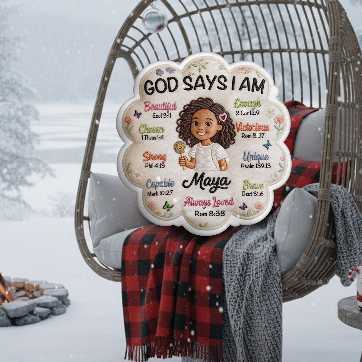 God Says I Am - Affirmation Gift - Personalized Young Girl Faux Fur Shaped Pillow