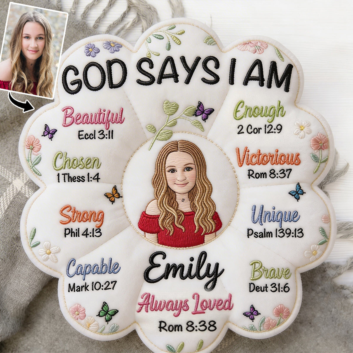 God Says I Am - Affirmation Gift - Personalized Young Girl Faux Fur Shaped Pillow