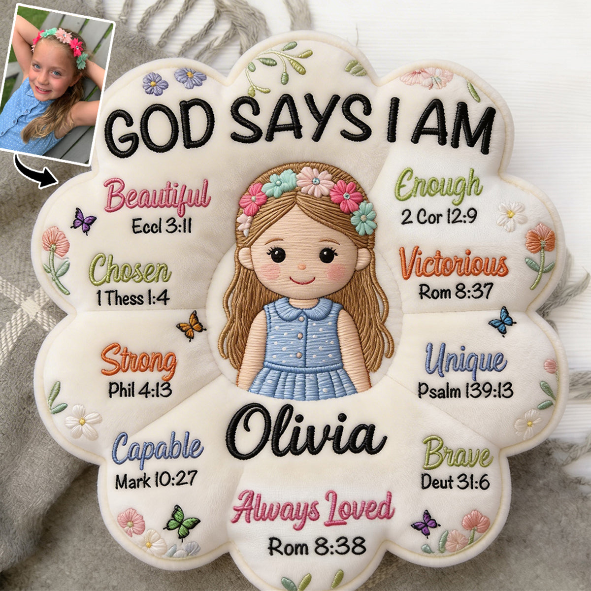 God Says I Am - Affirmation Gift - Personalized Young Girl Faux Fur Shaped Pillow