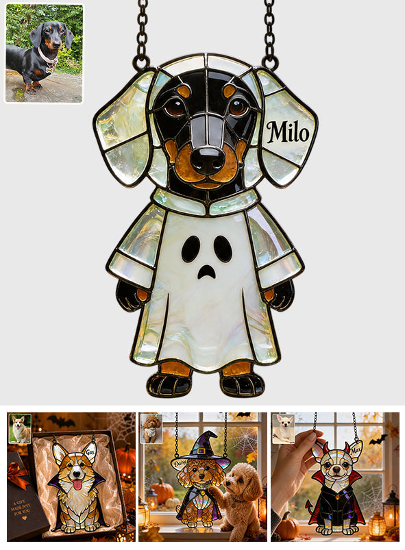 Pet Halloween - Personalized Long Haired Dachshund 3D Printed Glass Suncatcher