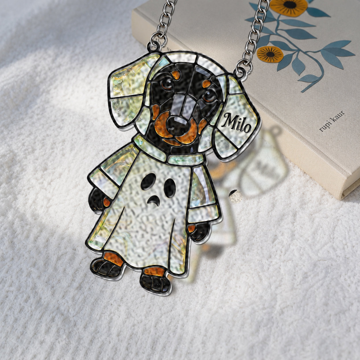 Pet Halloween - Personalized Long Haired Dachshund 3D Printed Glass Suncatcher