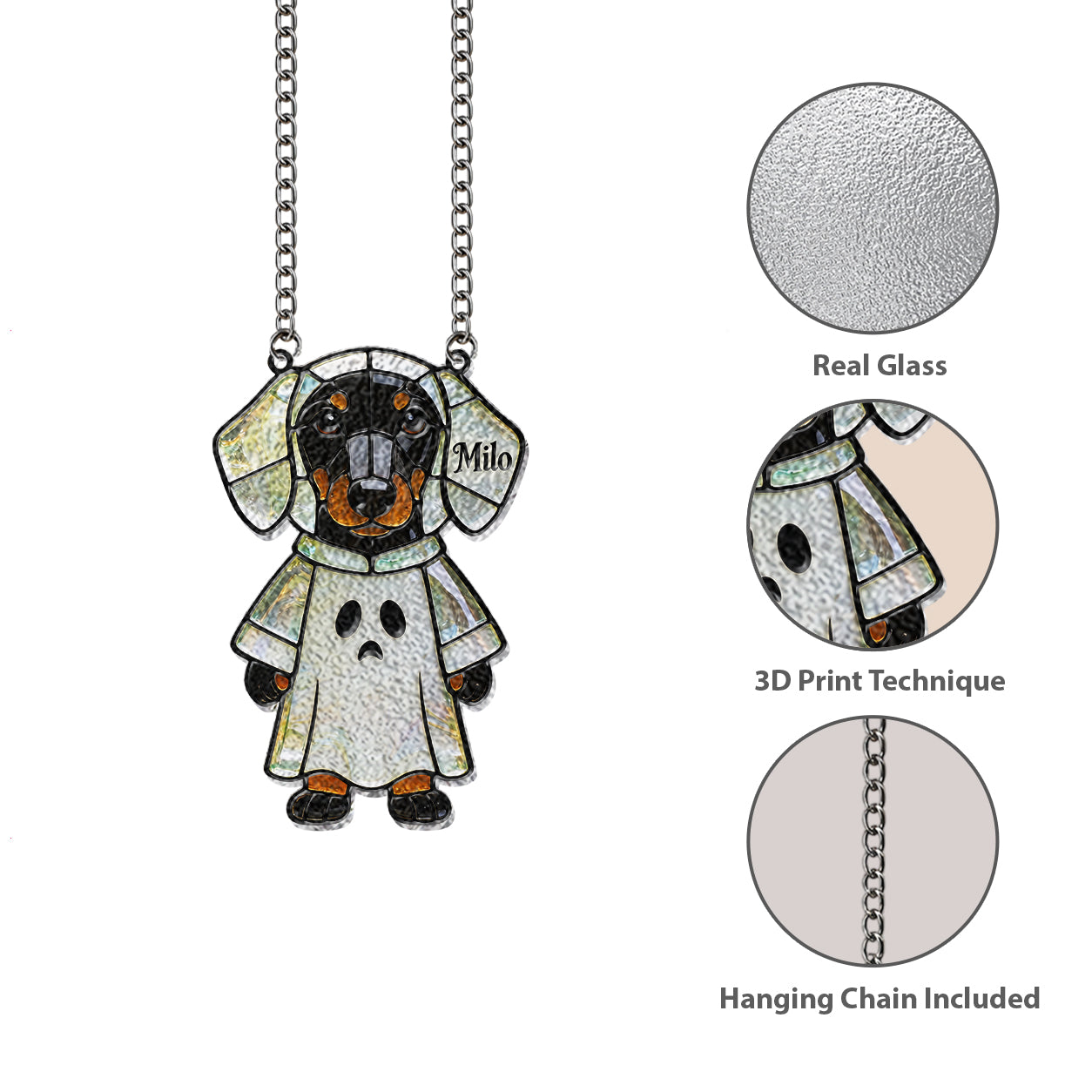 Pet Halloween - Personalized Long Haired Dachshund 3D Printed Glass Suncatcher