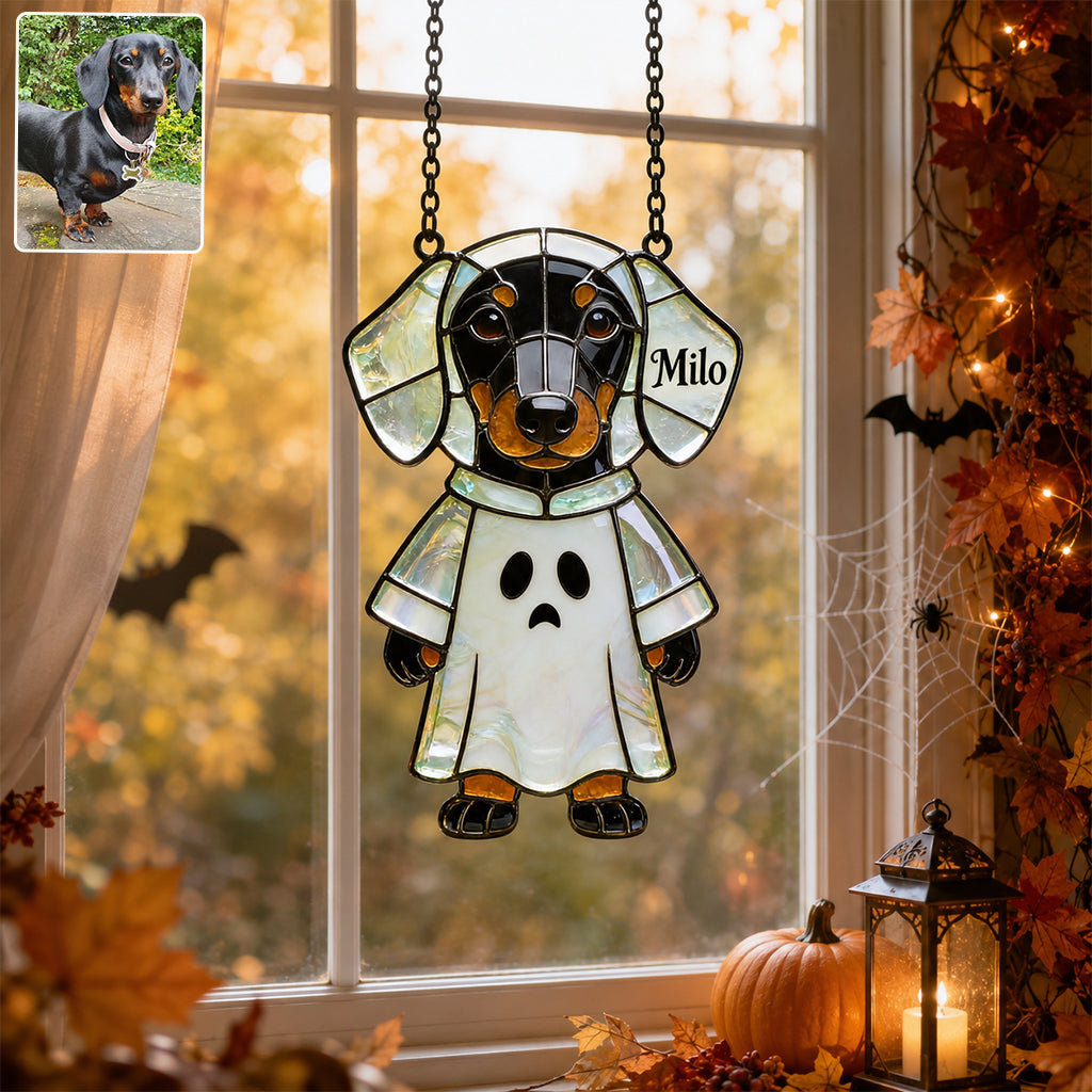 Pet Halloween - Personalized Long Haired Dachshund 3D Printed Glass Suncatcher