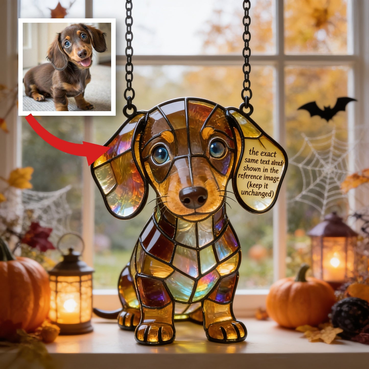 Pet Halloween - Personalized Long Haired Dachshund 3D Printed Glass Suncatcher