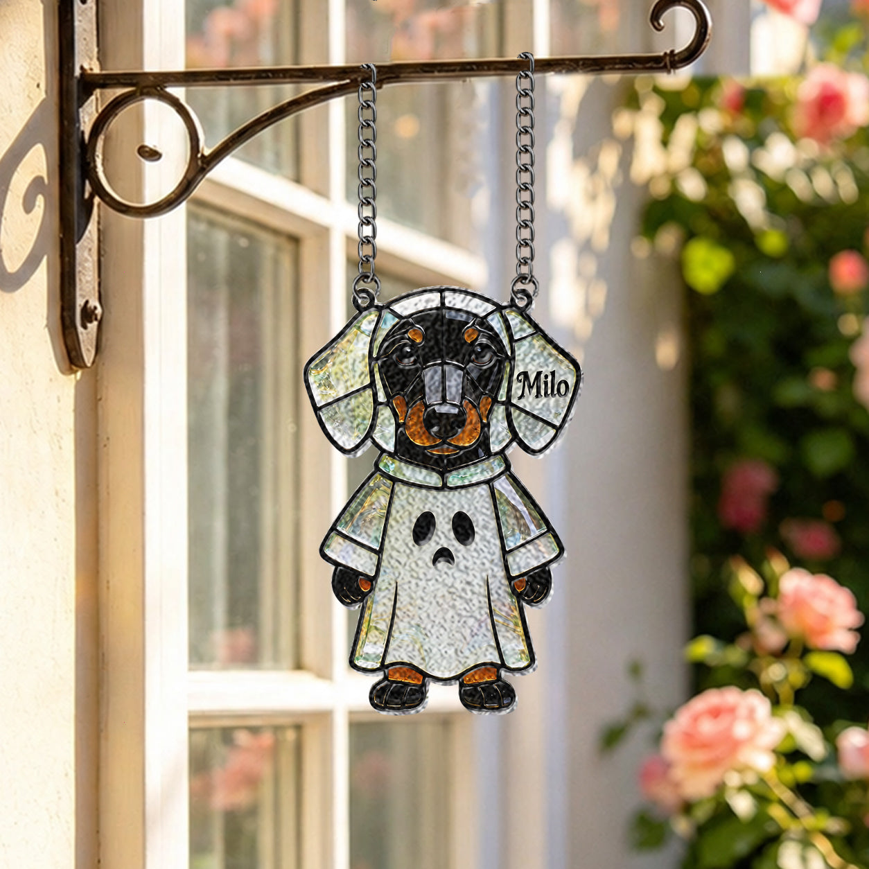 Pet Halloween - Personalized Dachshund Long Hair 3D Printed Glass Suncatcher
