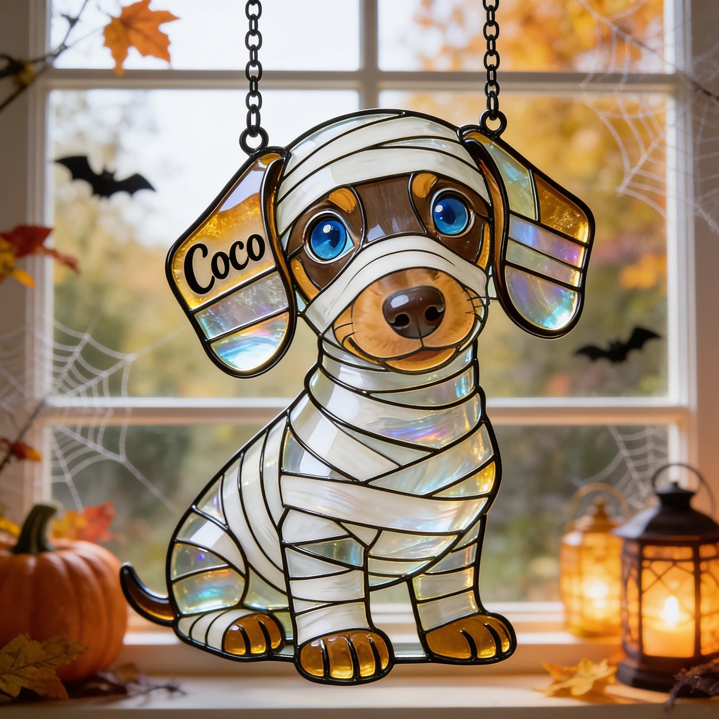 Pet Halloween - Personalized Dachshund Long Hair 3D Printed Glass Suncatcher