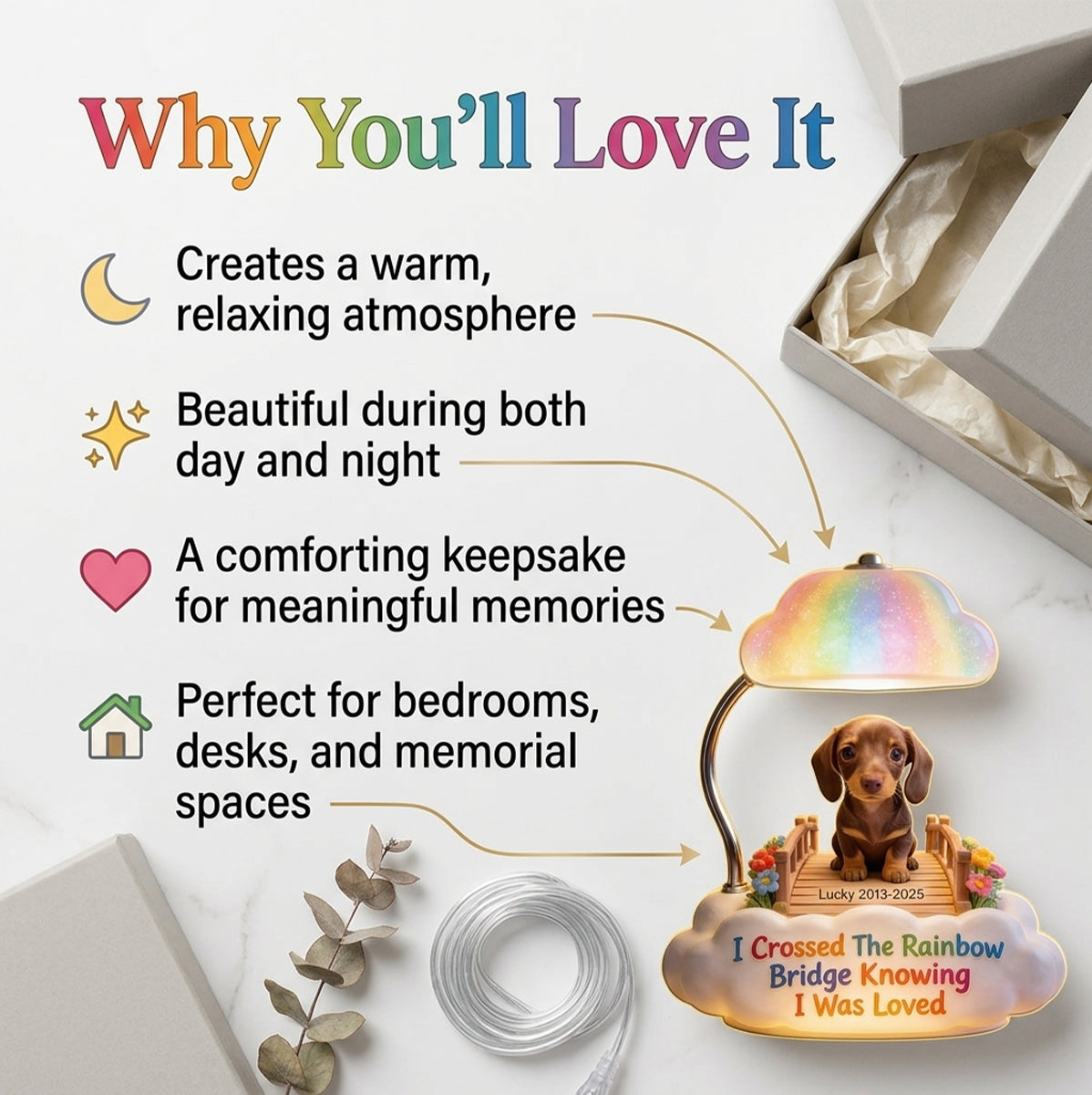 I Crossed The Rainbow Bridge - Personalized Small Bulldog Puppy Acrylic LED Night Light