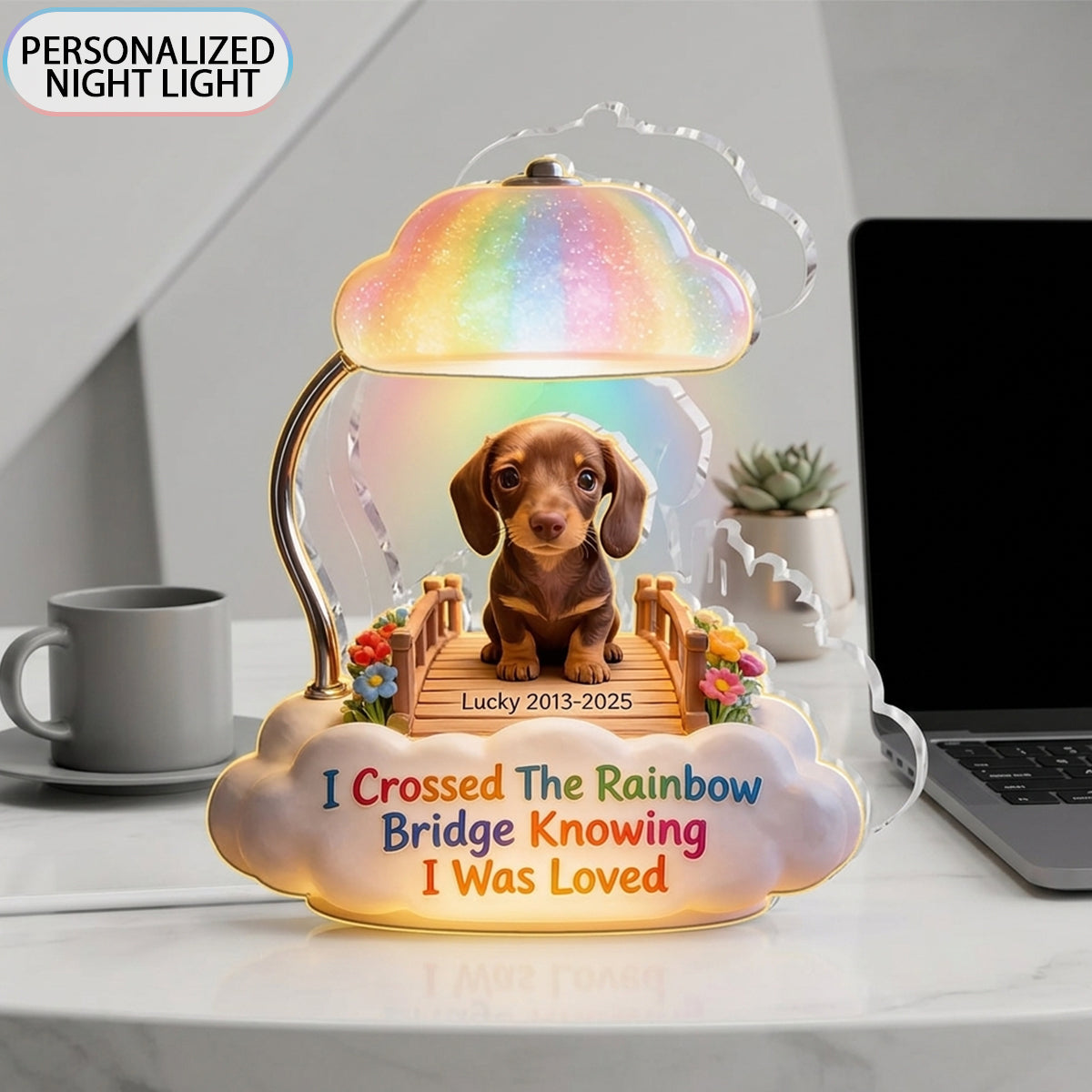 I Crossed The Rainbow Bridge - Personalized Small Bulldog Puppy Acrylic LED Night Light