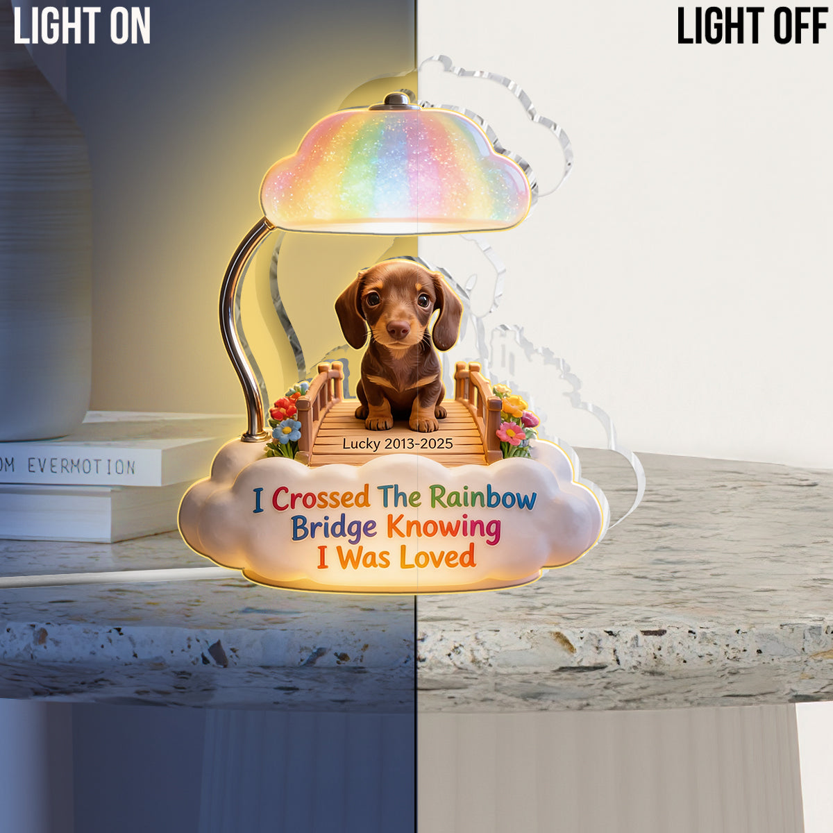 I Crossed The Rainbow Bridge - Personalized Small Bulldog Puppy Acrylic LED Night Light