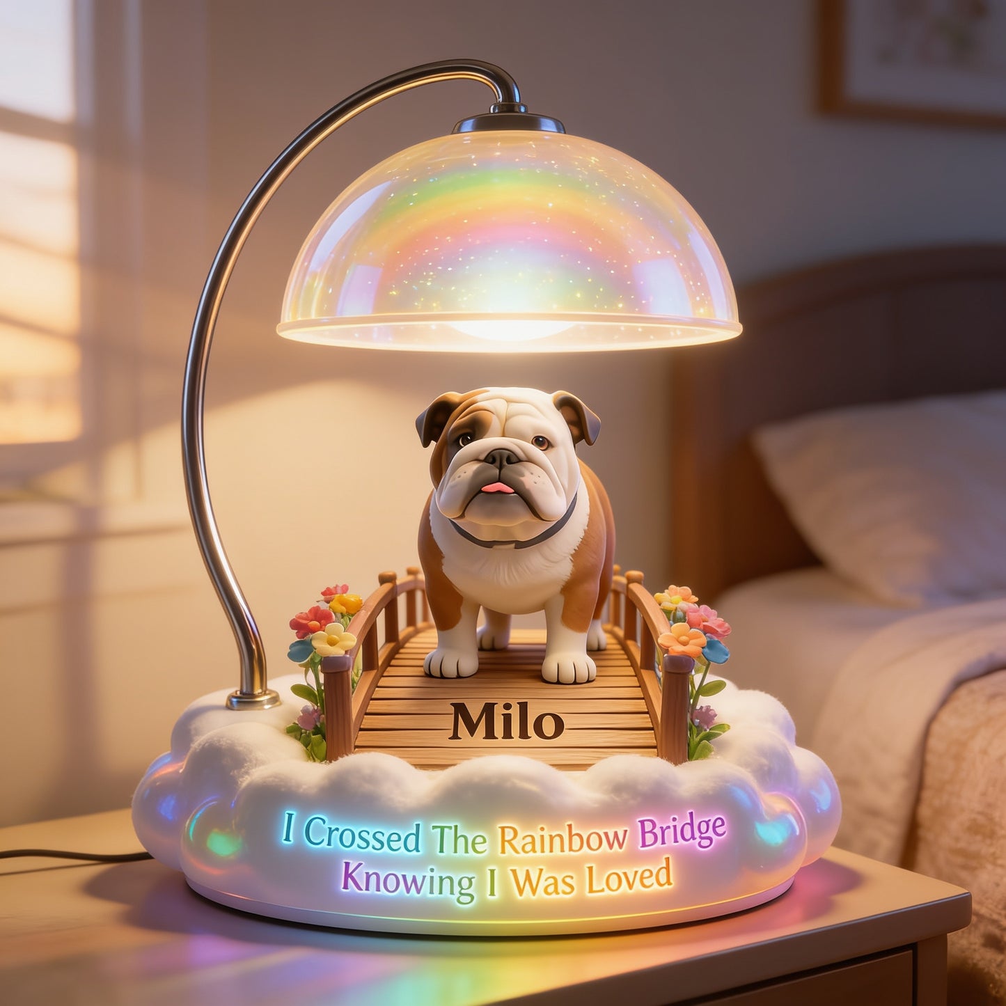 I Crossed The Rainbow Bridge - Personalized Small Bulldog Puppy Acrylic LED Night Light