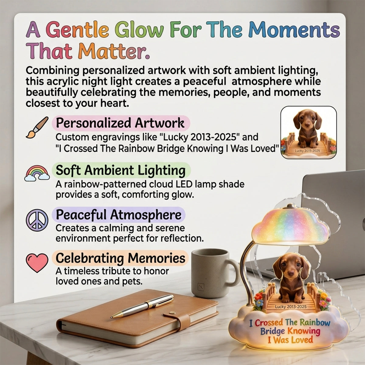 I Crossed The Rainbow Bridge - Personalized Corgi Acrylic LED Night Light