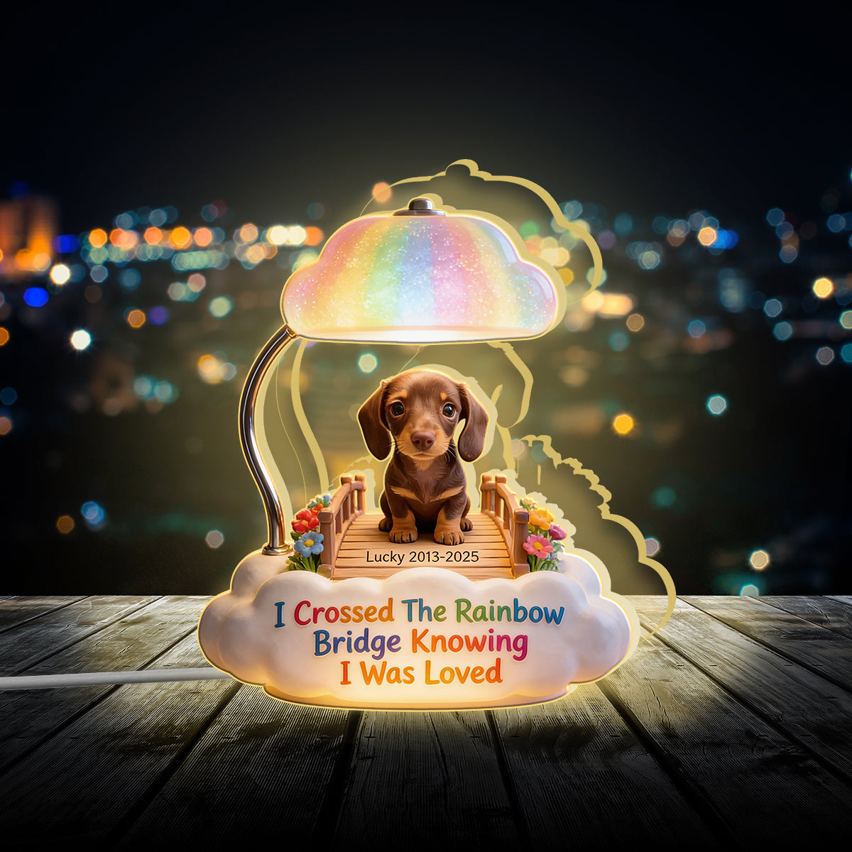 I Crossed The Rainbow Bridge - Personalized Brown Toy Poodle Acrylic LED Night Light