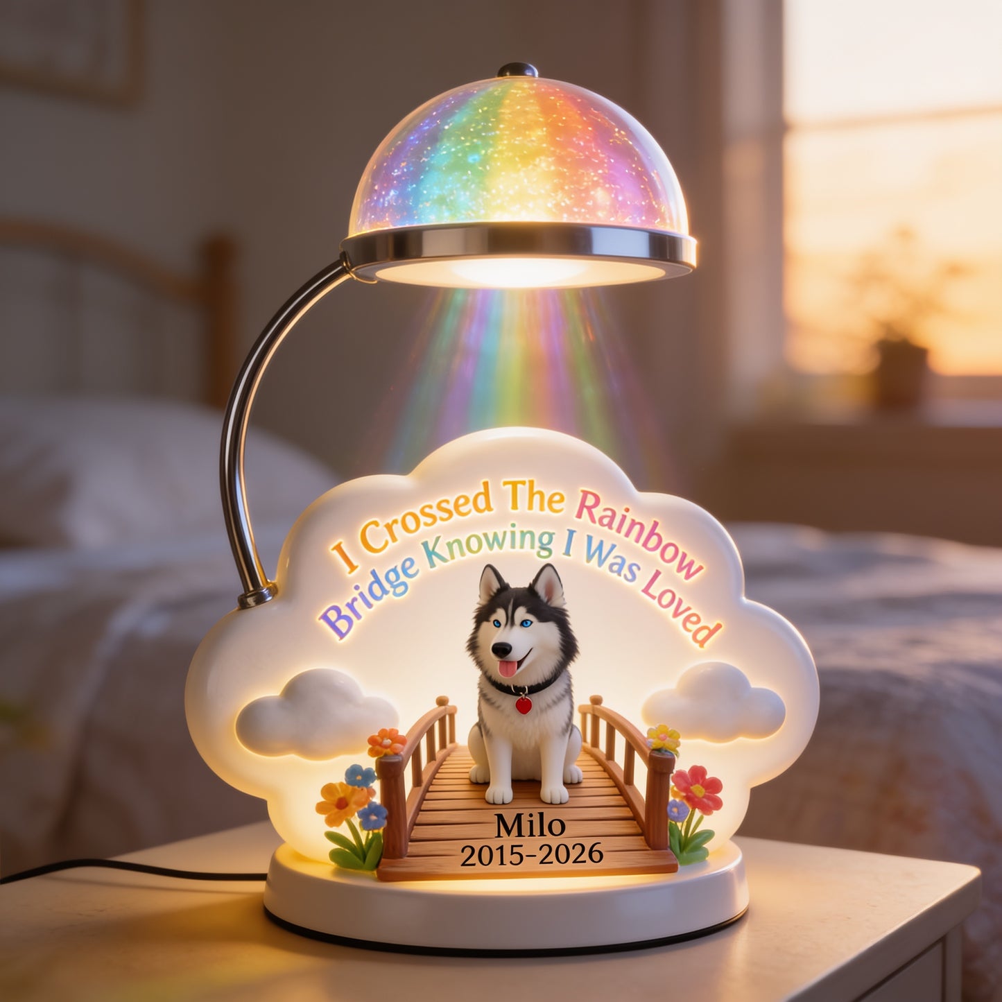 I Crossed The Rainbow Bridge - Personalized Siberian Husky Acrylic LED Night Light