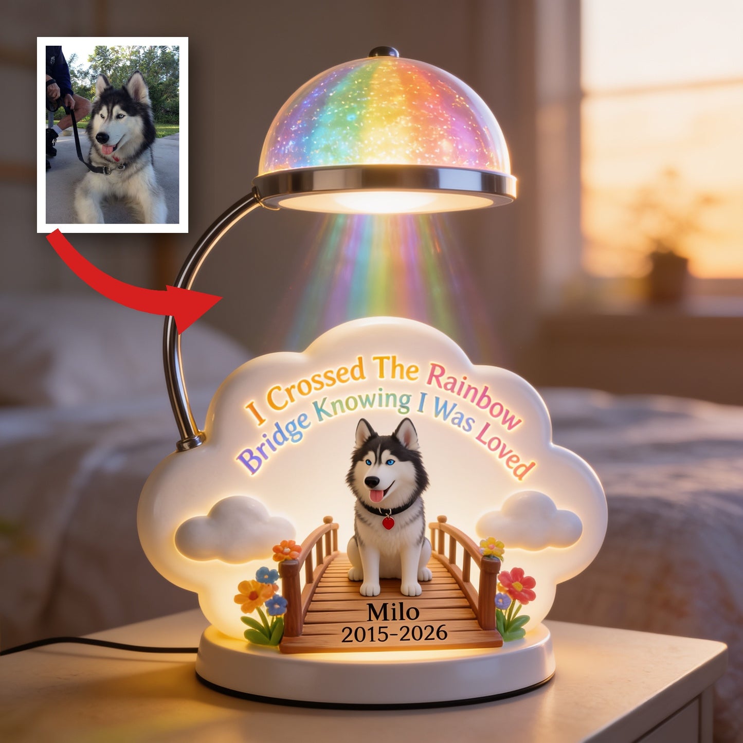 I Crossed The Rainbow Bridge - Personalized Siberian Husky Acrylic LED Night Light