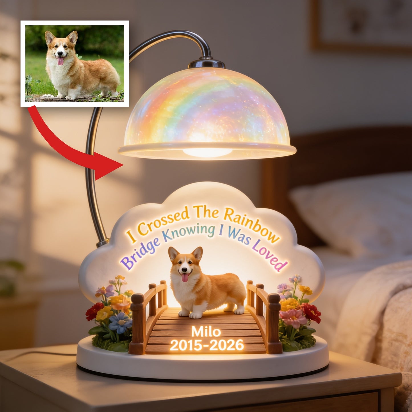 I Crossed The Rainbow Bridge - Personalized Corgi Acrylic LED Night Light