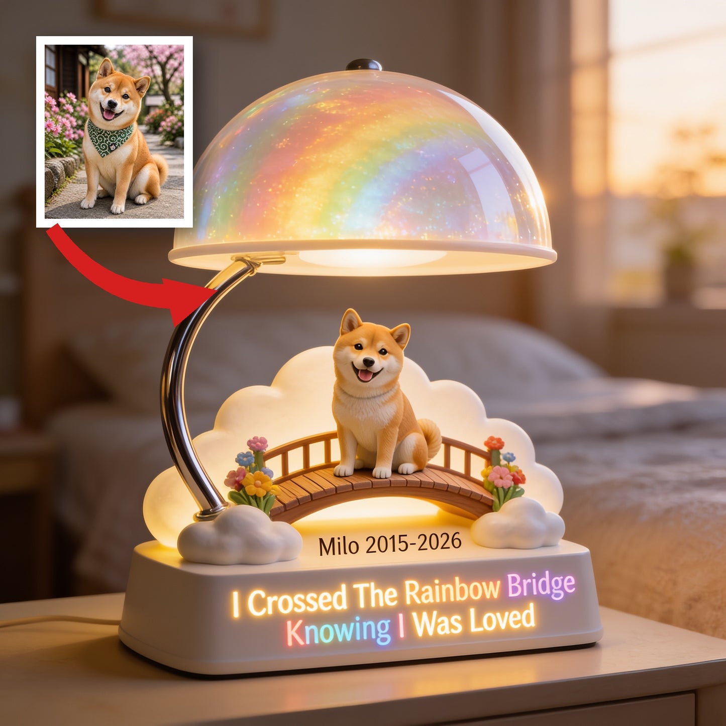 I Crossed The Rainbow Bridge - Personalized Tan Shiba Inu Acrylic LED Night Light