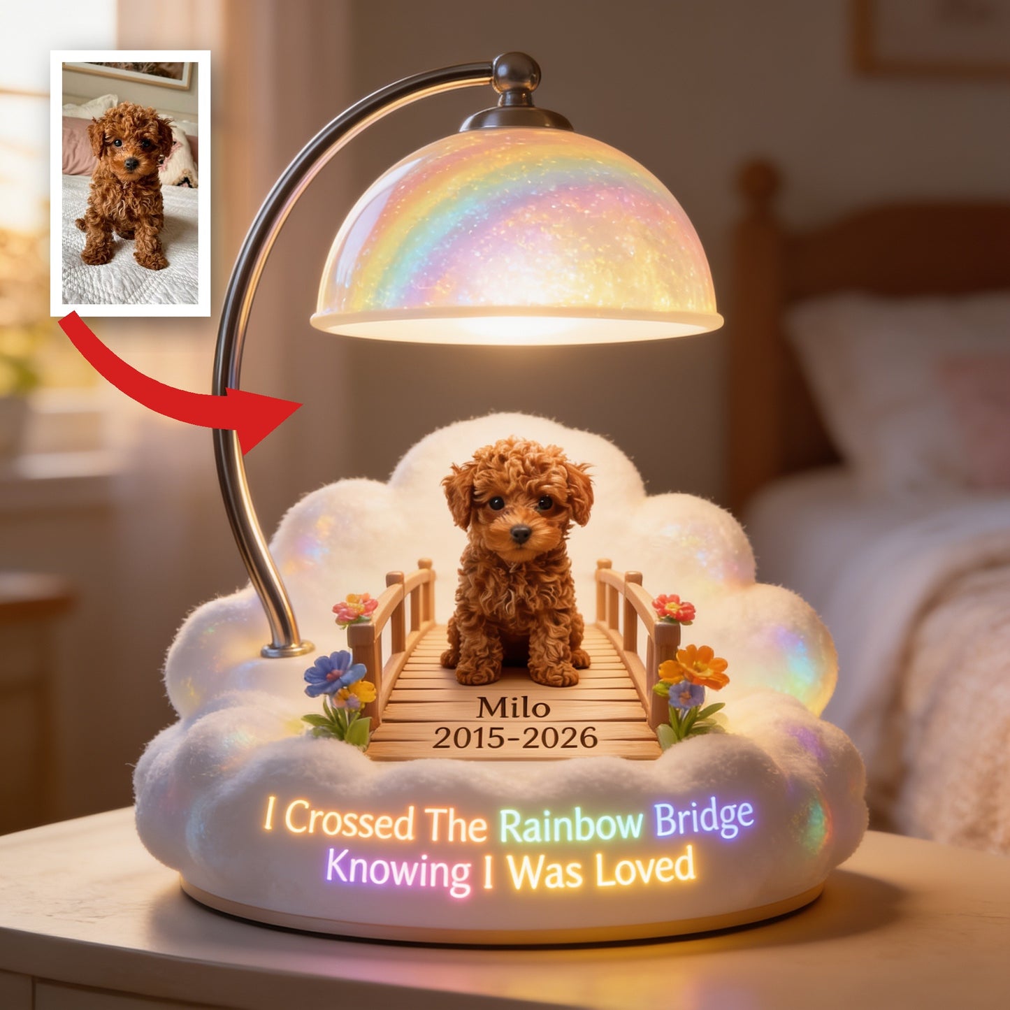 I Crossed The Rainbow Bridge - Personalized Brown Toy Poodle Acrylic LED Night Light
