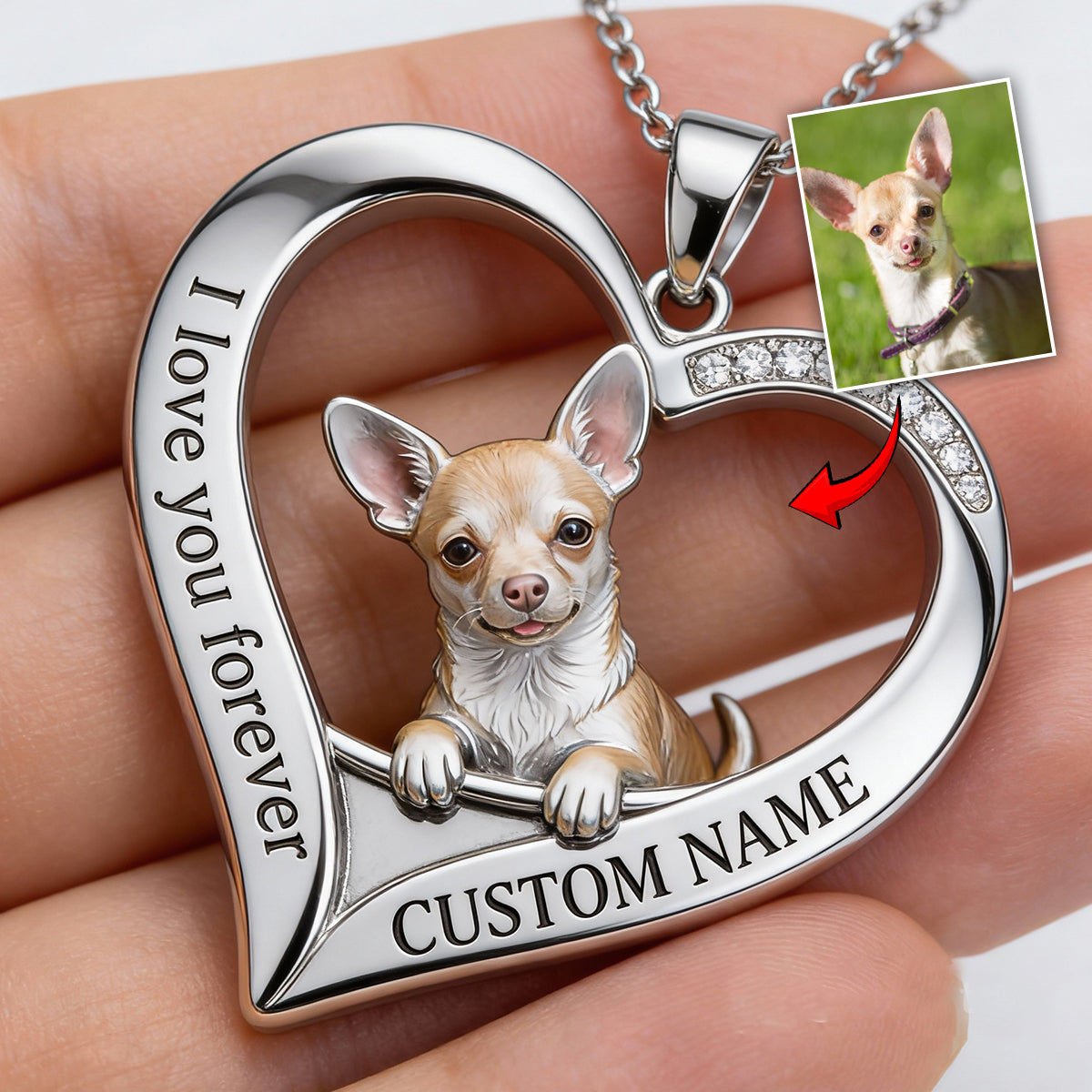 Custom From Any Photo - Personalized Fluffy Poodle Shaped Metal Pendant Necklace