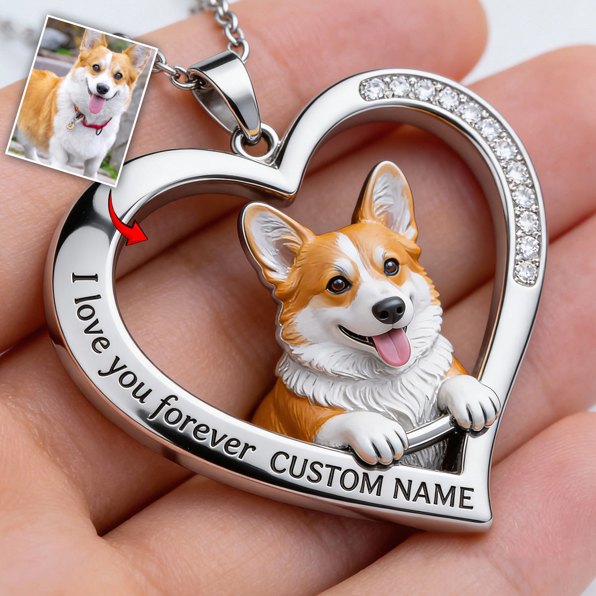 Custom From Any Photo - Personalized German Shepherd Shaped Metal Pendant Necklace