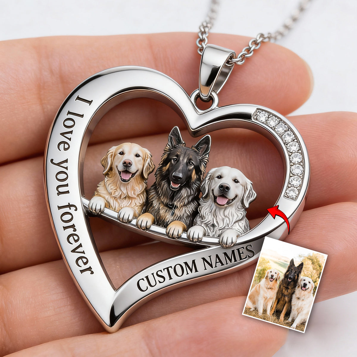 Custom From Any Photo - Personalized Black and White Border Collie Shaped Metal Pendant Necklace