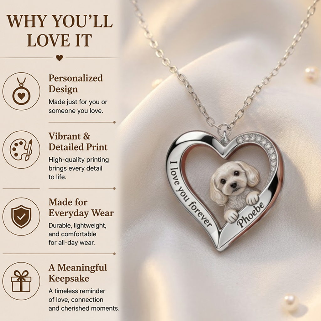 Custom From Any Photo - Personalized Fluffy Golden Retriever Shaped Metal Pendant Necklace