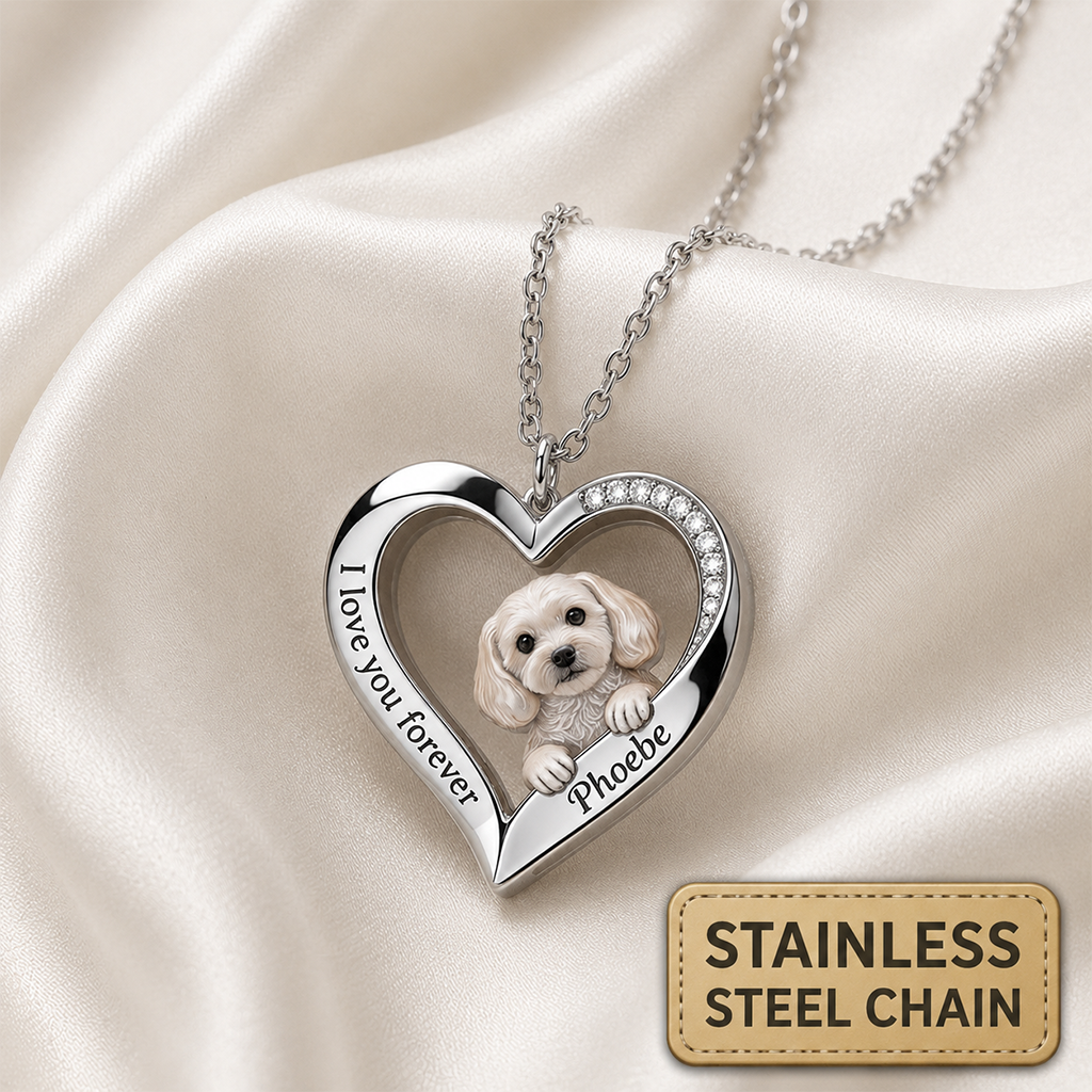 Custom From Any Photo - Personalized Fluffy Golden Retriever Shaped Metal Pendant Necklace