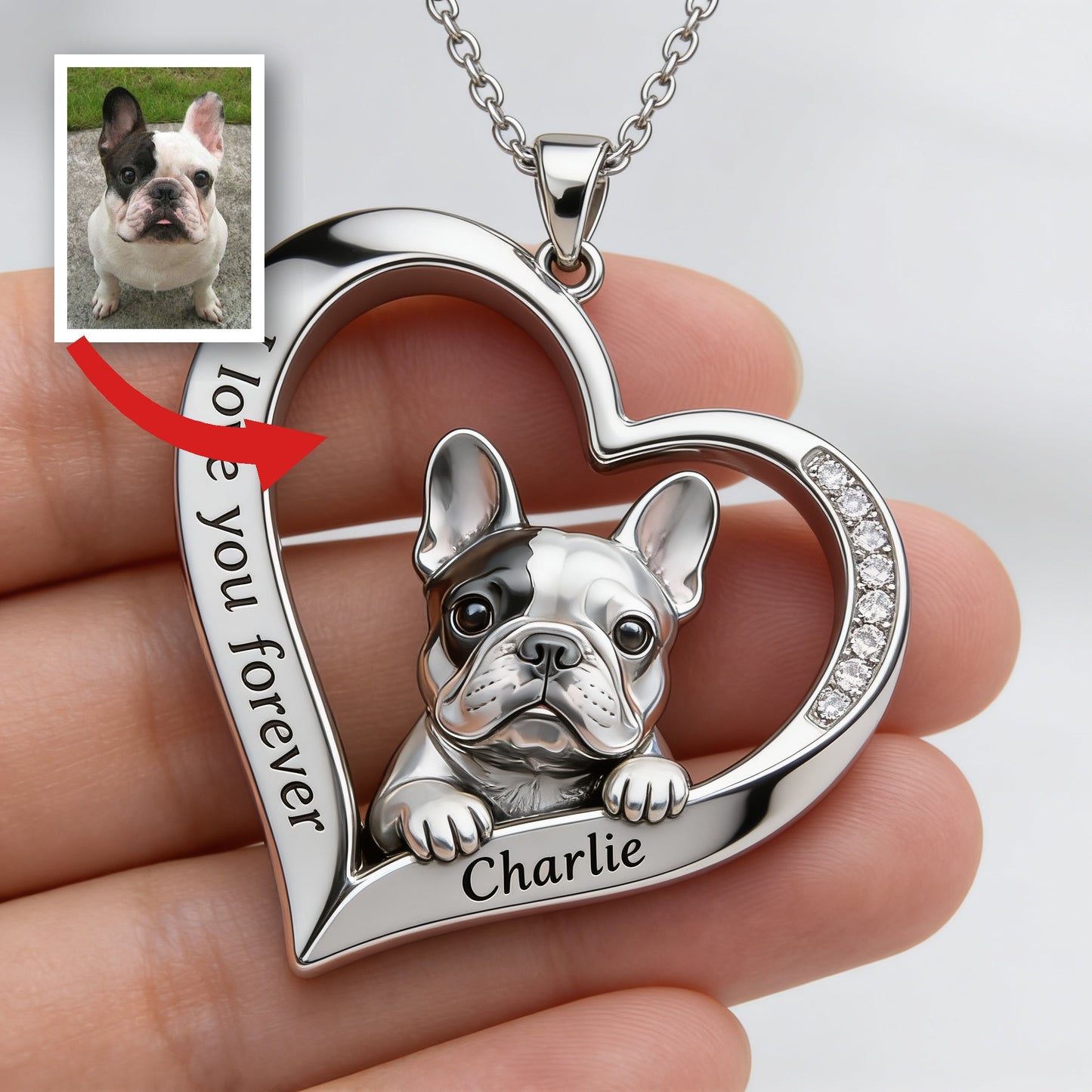 Custom From Any Photo - Personalized French Bulldog Shaped Metal Pendant Necklace