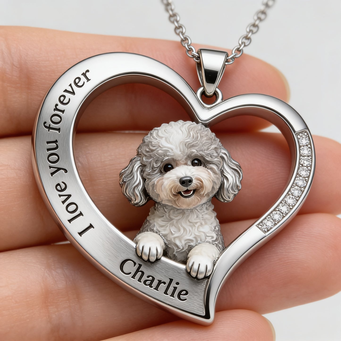 Custom From Any Photo - Personalized Fluffy Poodle Shaped Metal Pendant Necklace