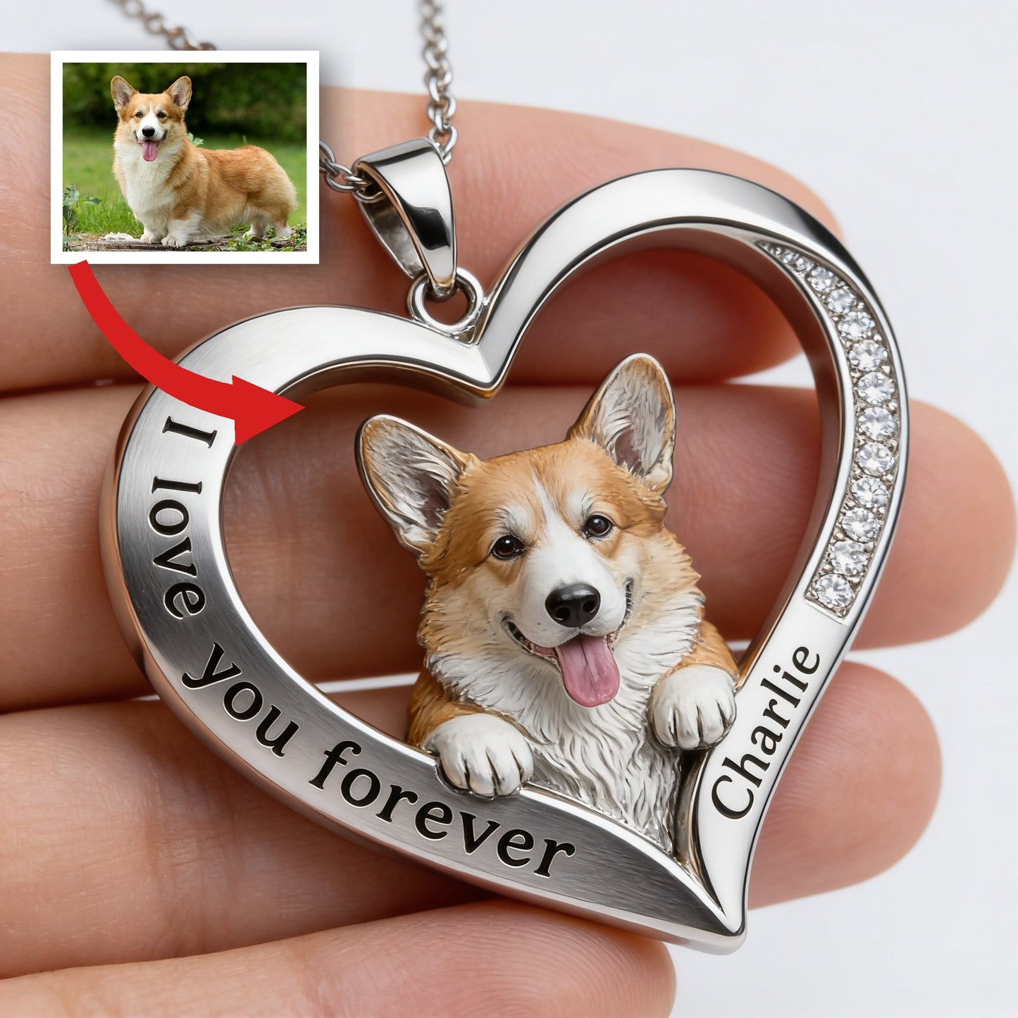 Custom From Any Photo - Personalized Welsh Corgi Shaped Metal Pendant Necklace
