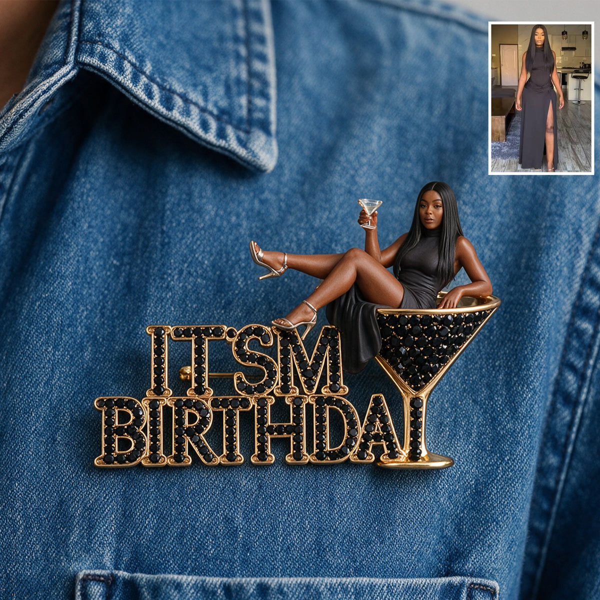 It's My Birthday - Curly Haired Martini Woman Personalized Birthday 3D Embossed Enamel Pin