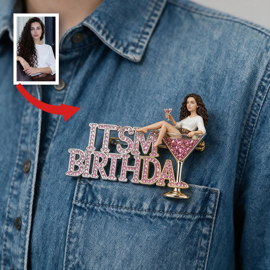 It's My Birthday - Curly Haired Martini Woman Personalized Birthday 3D Embossed Enamel Pin