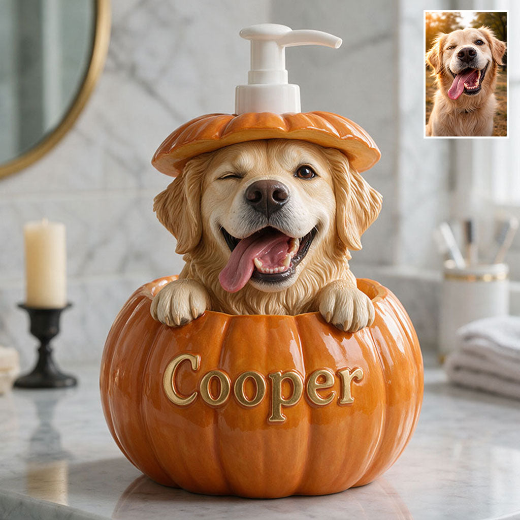 Personalized French Bulldog Pumpkin Peek-A-Boo Pump Dispenser - Cute Fall Bathroom Decor Dog Lover Gift