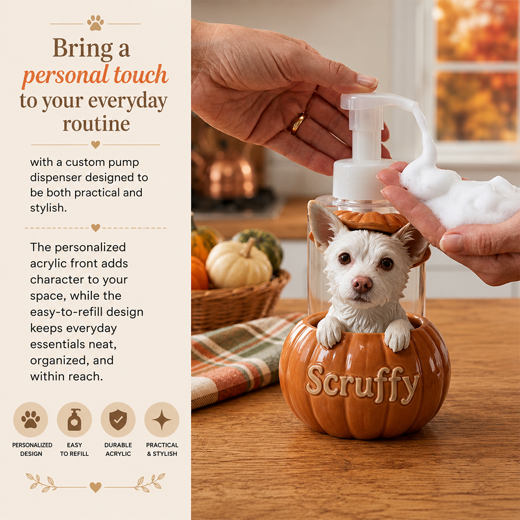 Personalized White Standard Poodle Pumpkin Soap Pump Dispenser, Cute Fall Halloween Dog Lover Home Decor Gift
