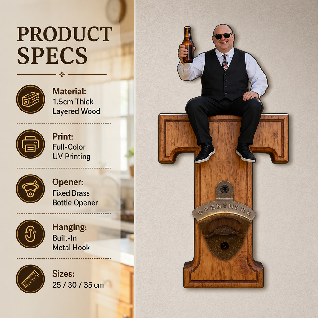 Personalized Letter Wall Bottle Opener | Funny Bearded Beer Lover Man Design, Rustic Home Bar Gift for Dad Beer Enthusiasts