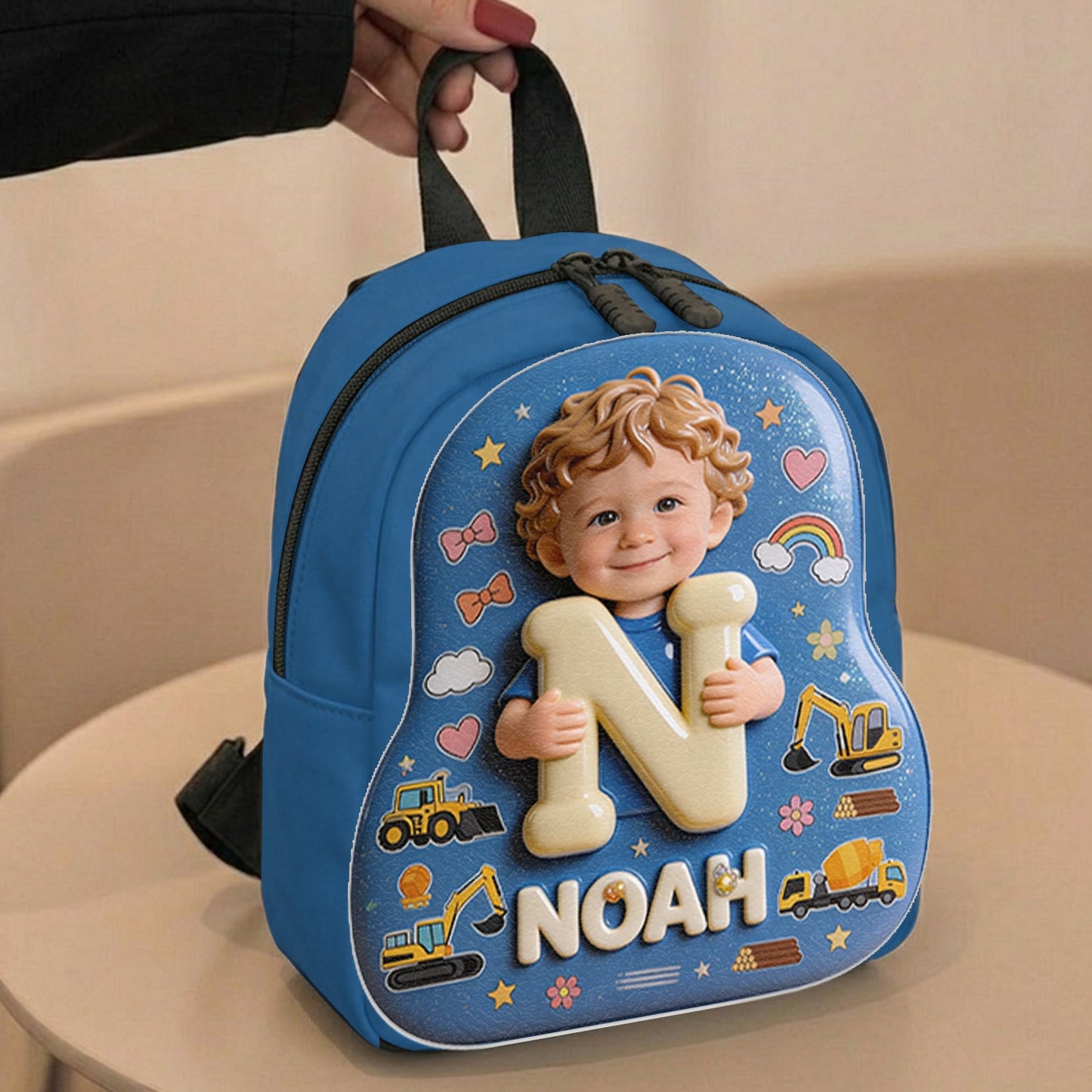 Personalized 3D Curly Hair Black Baby Boy Custom Name Backpack, Cute Toddler Preschool Gift for Little Boys