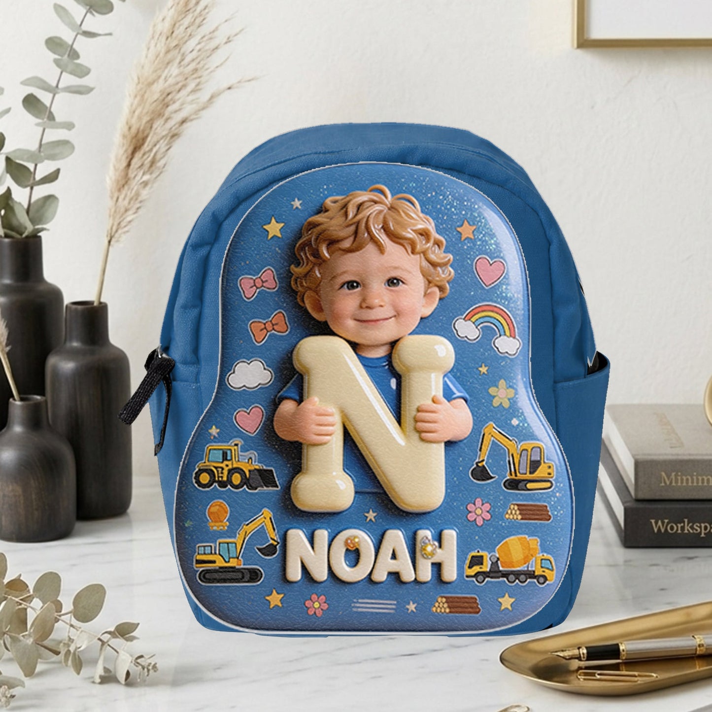 Personalized 3D Blonde Baby Boy Backpack Custom Name Changeable Patch Toddler School Gift for Little Boys