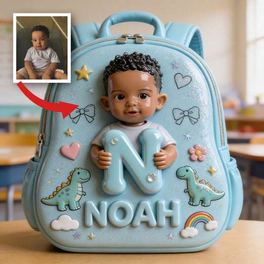 Personalized 3D Curly Hair Black Baby Boy Custom Name Backpack, Cute Toddler Preschool Gift for Little Boys