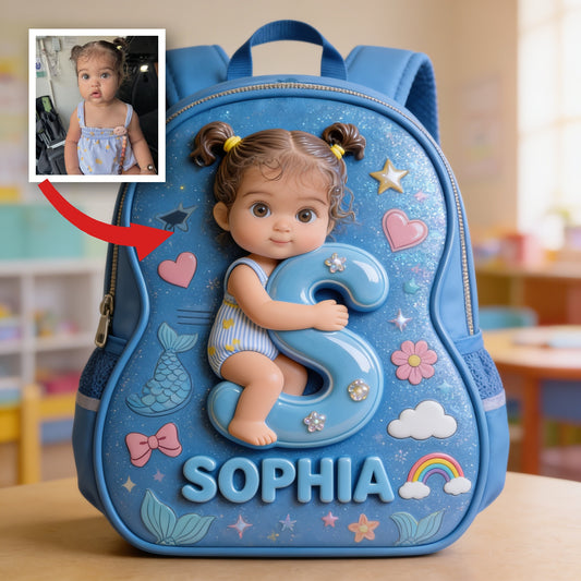Personalized 3D Latin Baby Girl Custom Name Backpack, Glitter Toddler Preschool Bag Gift for Little Girls