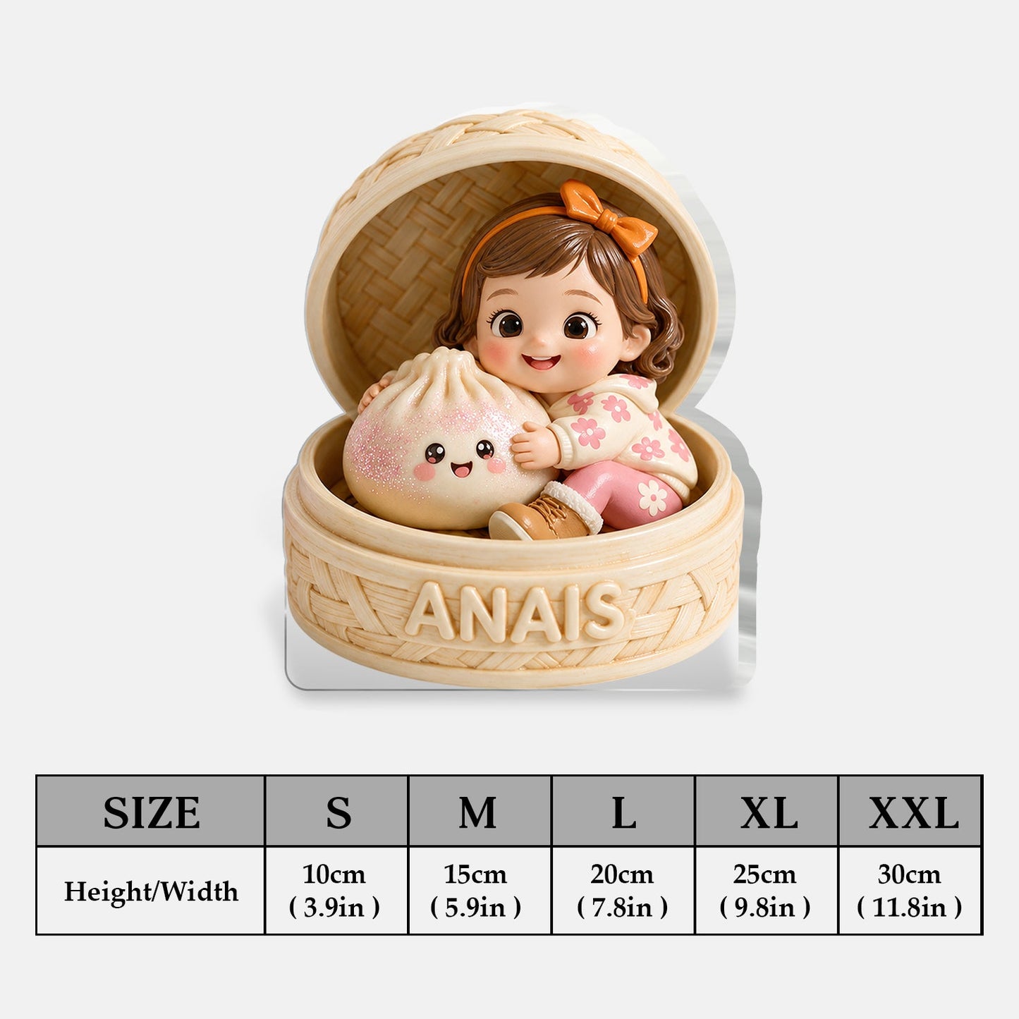 Adorable Custom Black Baby in Bamboo Steamer with Cute Dumpling Personalized Double-Sided Acrylic Plaque, Sweet New Baby Keepsake Gift