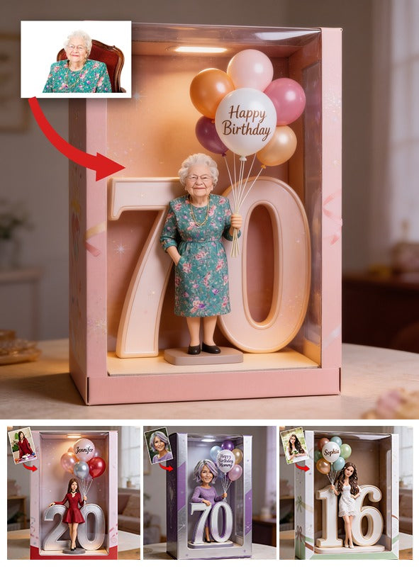 Personalized Elderly Black Woman Milestone 75th Birthday Custom Shaped Acrylic Plaque, Balloon Number Keepsake Gift for Grandma