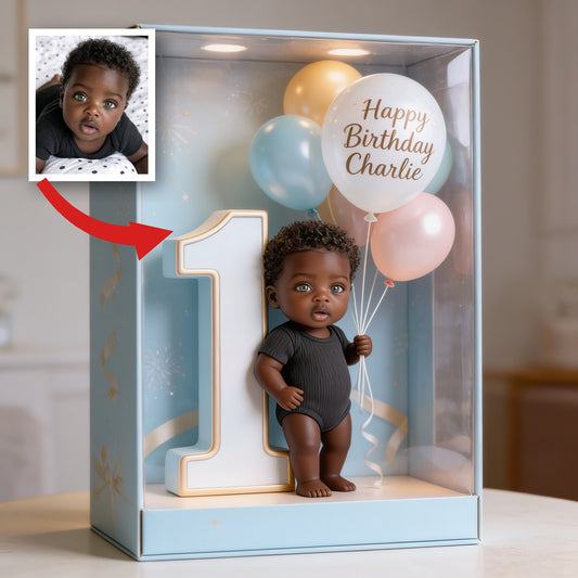 Personalized 1st Birthday Baby Boy with Pastel Balloons Custom Shaped Acrylic Plaque, Custom First Birthday Keepsake Gift