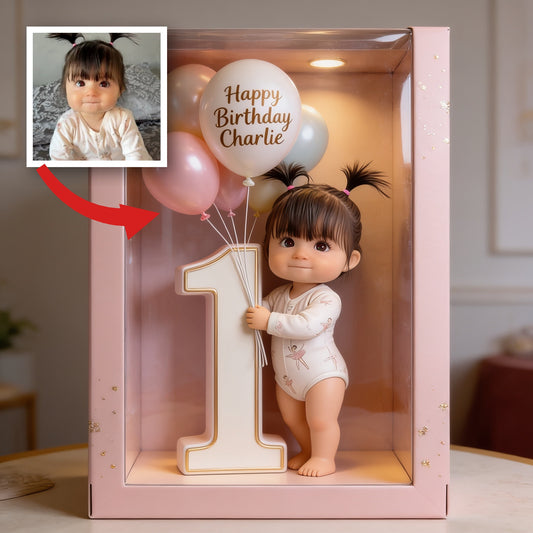 Personalized Cute Baby 1st Birthday Custom Shaped Acrylic Plaque, Balloon Themed First Birthday Keepsake Gift