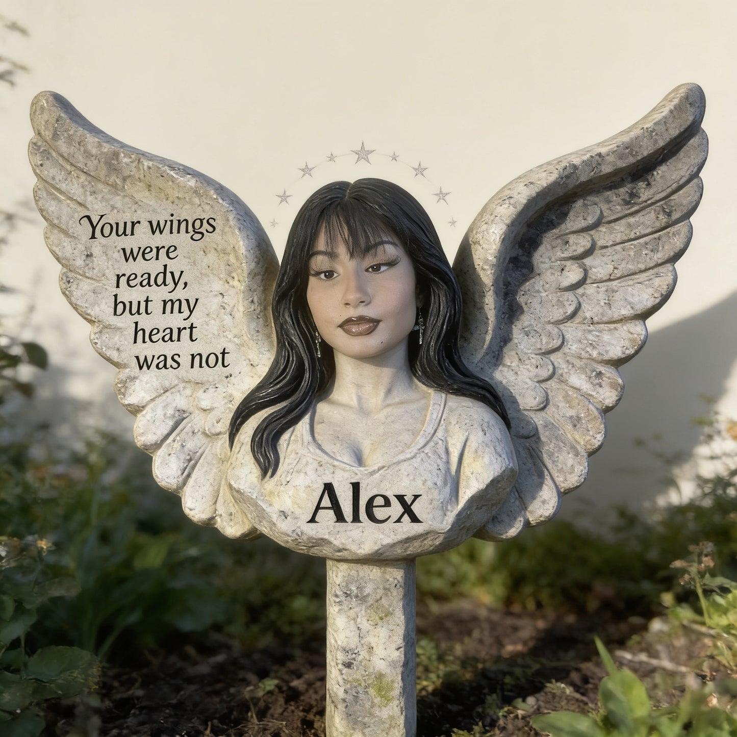 Personalized Black Girl Memorial Angel Garden Plaque 'Your Wings Were Ready' Bereavement Remembrance Gift