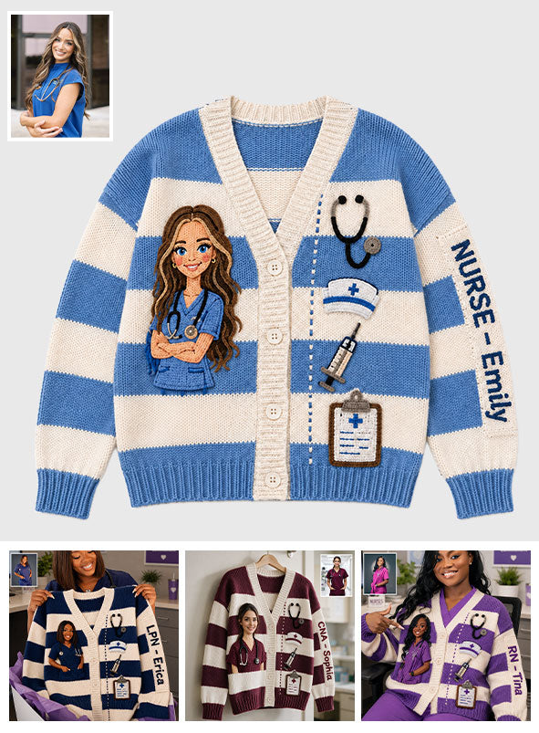 Personalized Pediatric Nurse Cardigan Sweater Faux Embroidered Nurse Life Appreciation Gift for Healthcare RN Staff