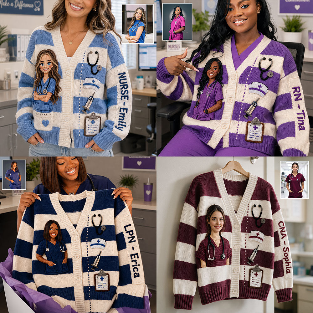 Personalized 3D Knit Nurse Life Cardigan Sweater, Custom Proud Nurse Gift for Healthcare Professionals Casual Work Wear