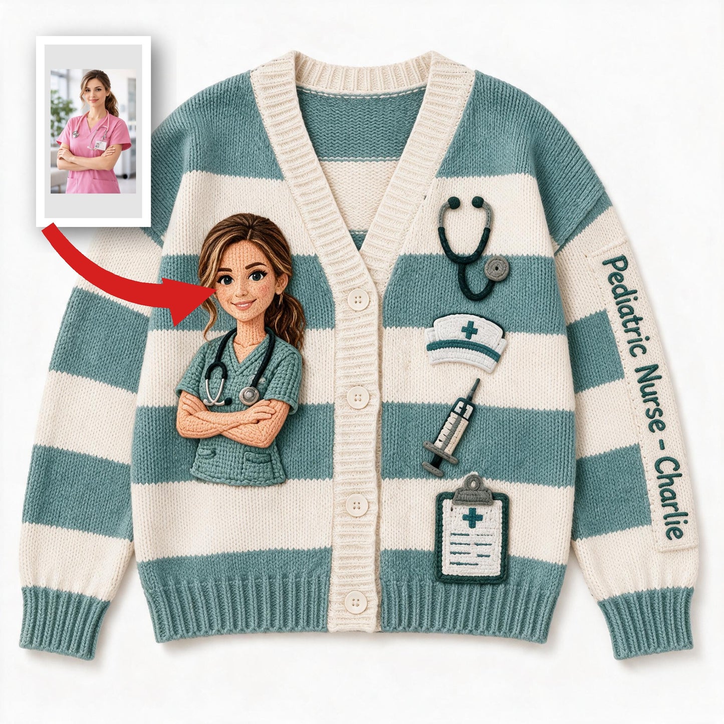 Personalized Pediatric Nurse Cardigan Sweater Faux Embroidered Nurse Life Appreciation Gift for Healthcare RN Staff