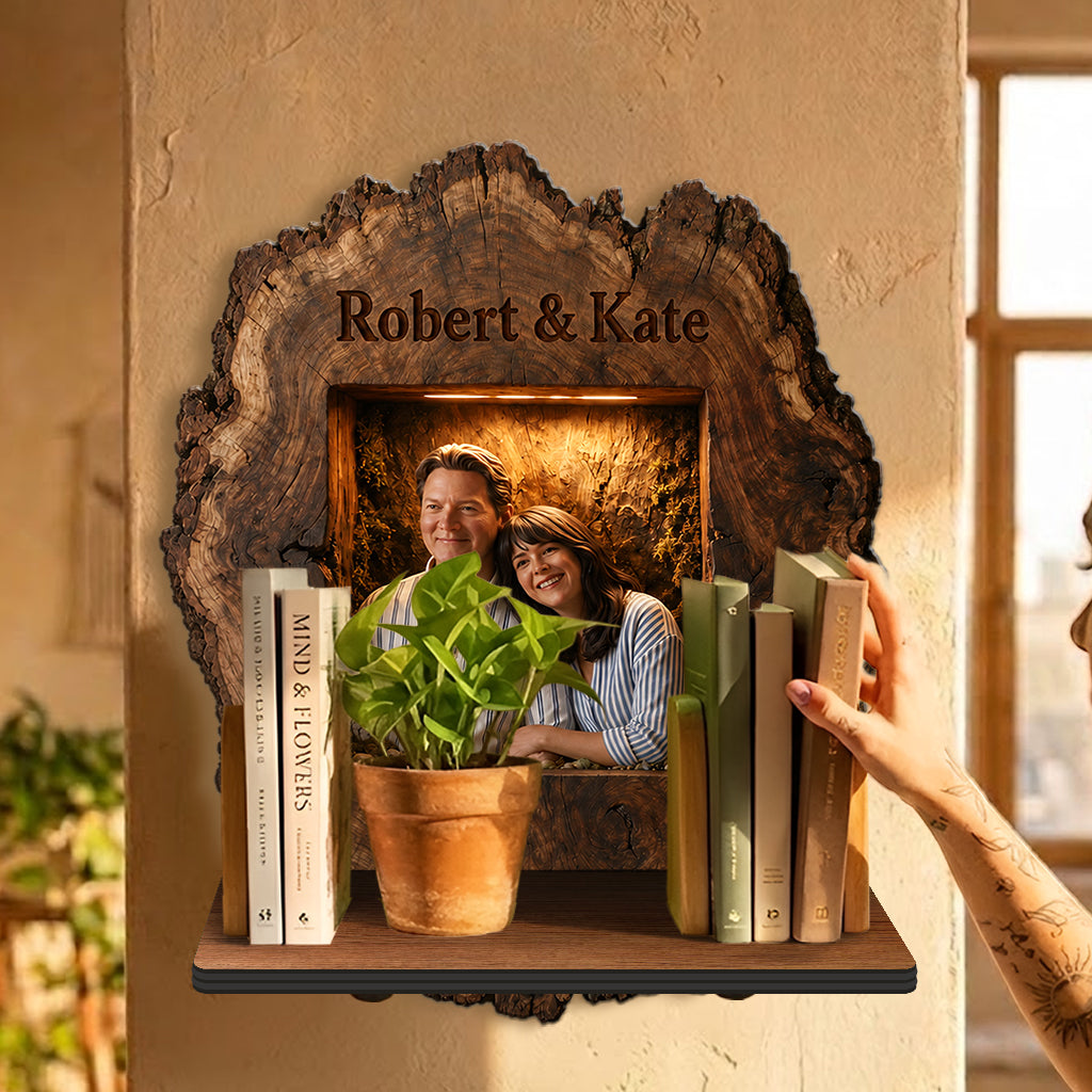 Rustic Personalized Black Couple Wooden Floating Shelf, Custom Name Wall Decor Romantic Anniversary Valentine Gift for Partners