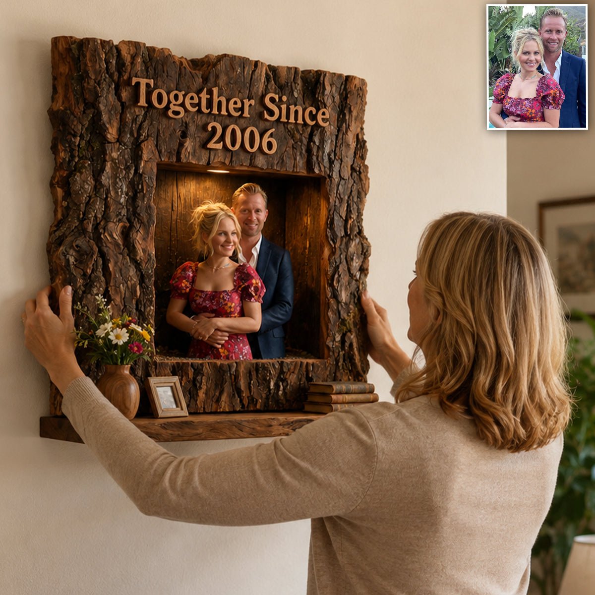 Personalized Rustic Live Edge LGBT Old Couple Wooden Floating Shelf | Custom Wall Art Gift for Wedding Anniversary Home Decor